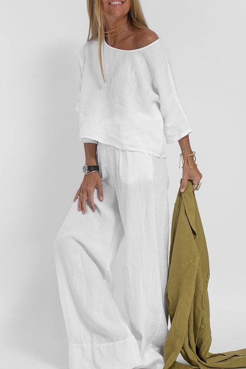 Casual two-piece set in cotton-linen for women – Loose fit daily outfit