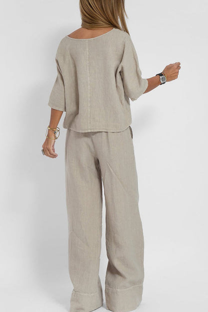 Casual two-piece set in cotton-linen for women – Loose fit daily outfit