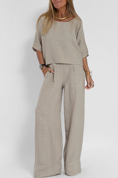 Casual two-piece set in cotton-linen for women – Loose fit daily outfit
