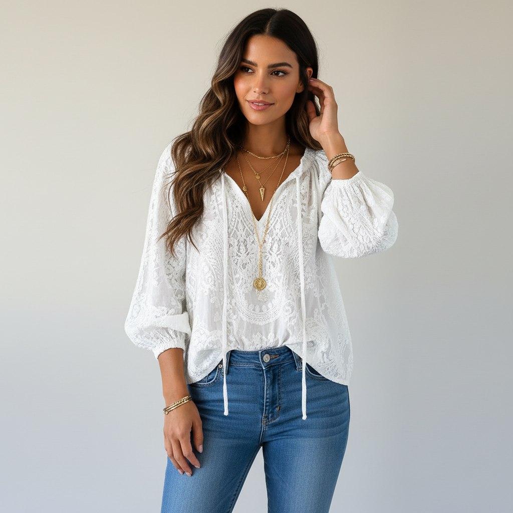 Camicia da donna in pizzo bohémien – Leggera, elegante e fluida