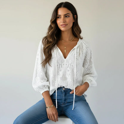 Blusa da donna in pizzo stile bohemien - Leggera ed elegante