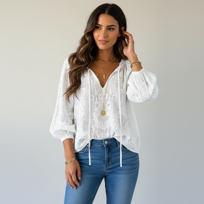 Blusa da donna in pizzo stile bohemien - Leggera ed elegante