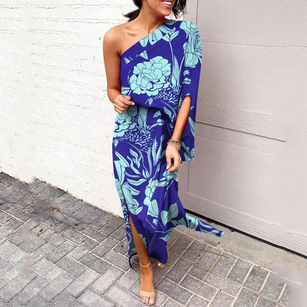 Robe maxi asymétrique femme à une épaule – Coupe fluide et élégante