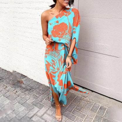 Robe maxi asymétrique femme à une épaule – Coupe fluide et élégante