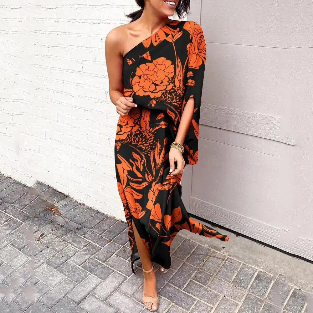 Robe maxi asymétrique femme à une épaule – Coupe fluide et élégante
