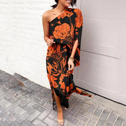 Robe maxi asymétrique femme à une épaule – Coupe fluide et élégante