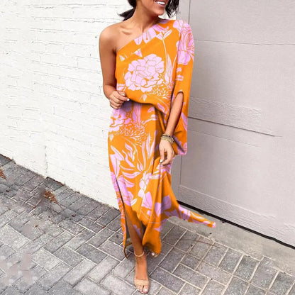 Robe maxi asymétrique femme à une épaule – Coupe fluide et élégante