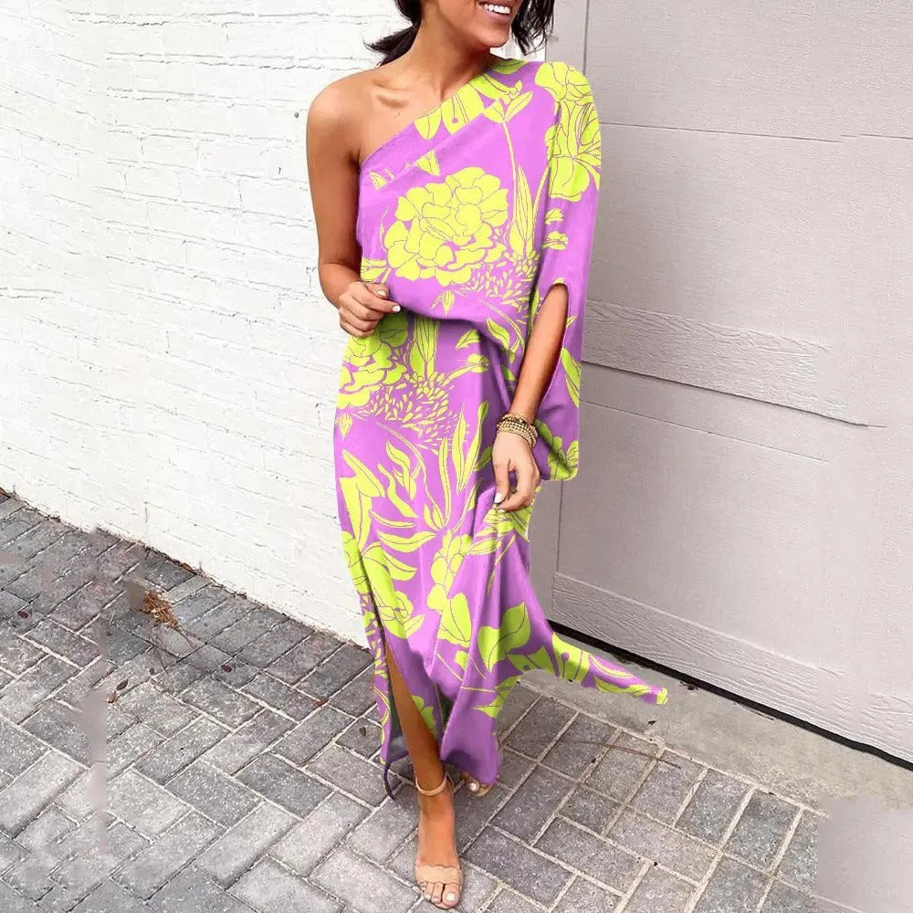 Robe maxi asymétrique femme à une épaule – Coupe fluide et élégante