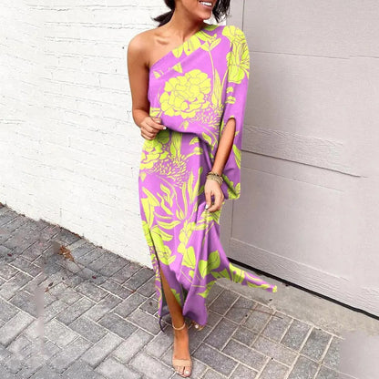 Robe maxi asymétrique femme à une épaule – Coupe fluide et élégante