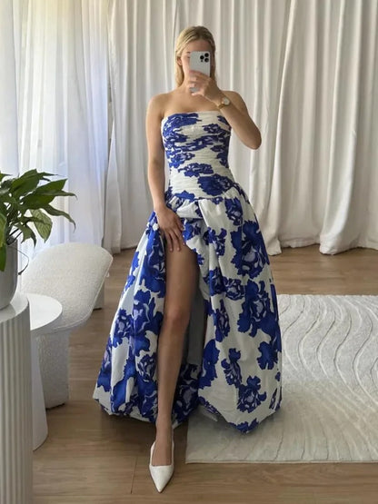 Robe maxi fleurie drapée femme – Allure romantique et élégante
