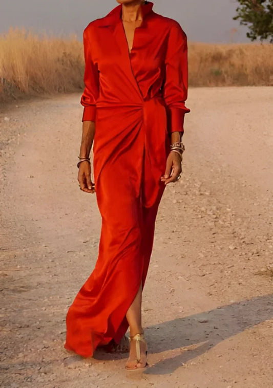 Robe maxi drapée femme à taille marquée – Élégance fluide et féminine
