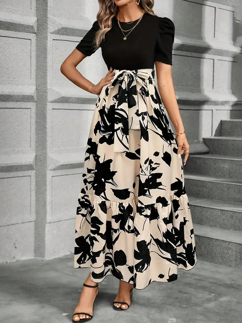 Robe longue à ceinture nœud papillon pour femme – Style élégant et moderne pour les fêtes