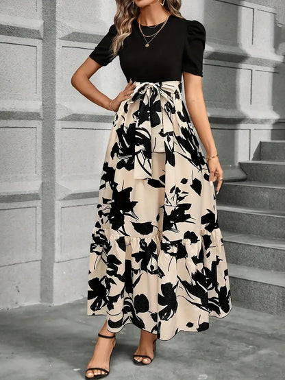 Robe longue à ceinture nœud papillon pour femme – Style élégant et moderne pour les fêtes