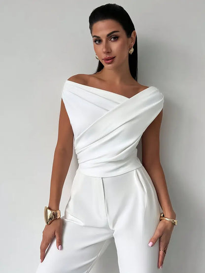 Top à épaules drapées pour femme – Style moderne, élégant et décontracté