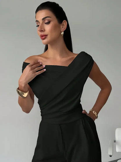 Top à épaules drapées pour femme – Style moderne, élégant et décontracté