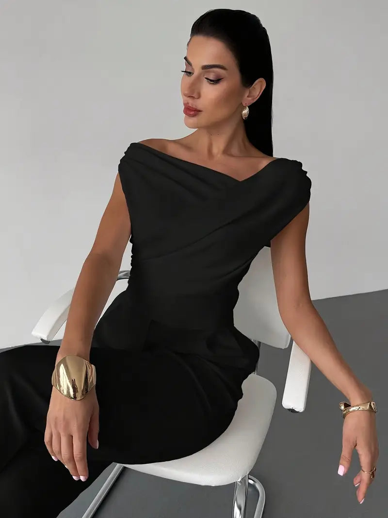 Top à épaules drapées pour femme – Style moderne, élégant et décontracté