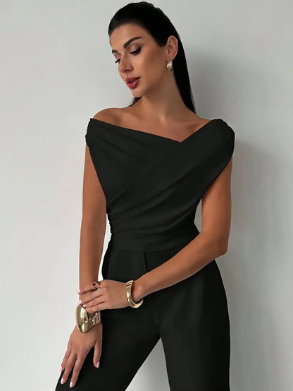Top à épaules drapées pour femme – Style moderne, élégant et décontracté