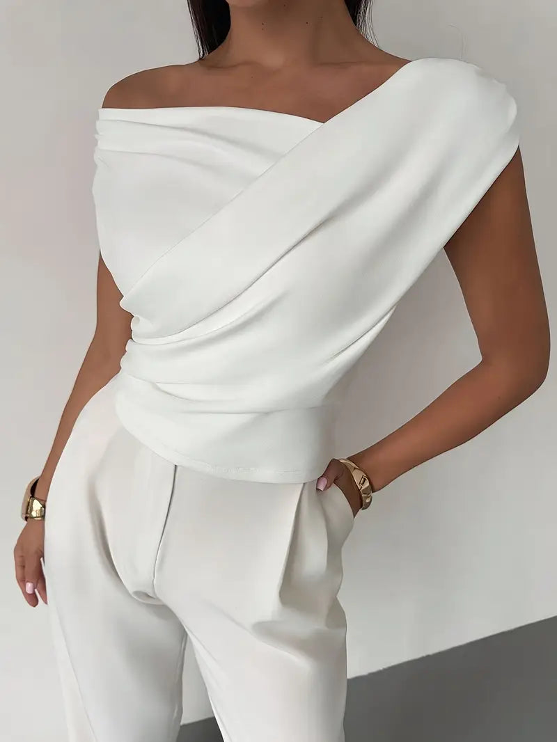 Top à épaules drapées pour femme – Style moderne, élégant et décontracté