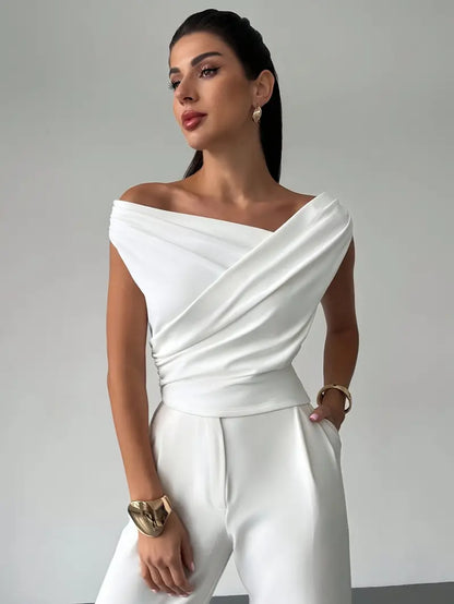 Top à épaules drapées pour femme – Style moderne, élégant et décontracté