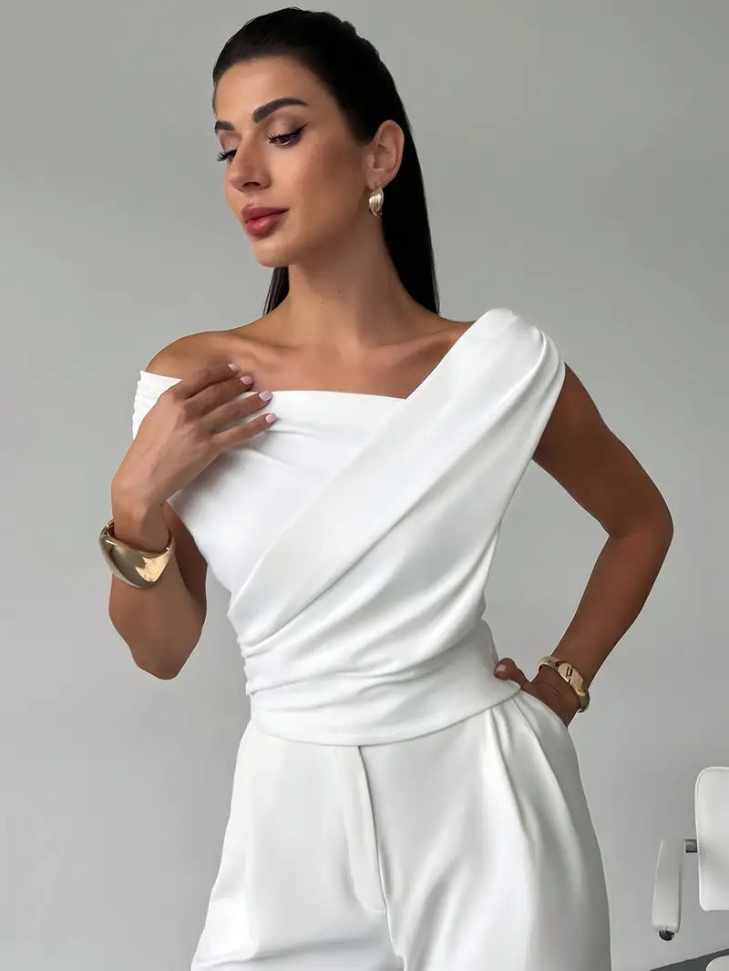 Top à épaules drapées pour femme – Style moderne, élégant et décontracté