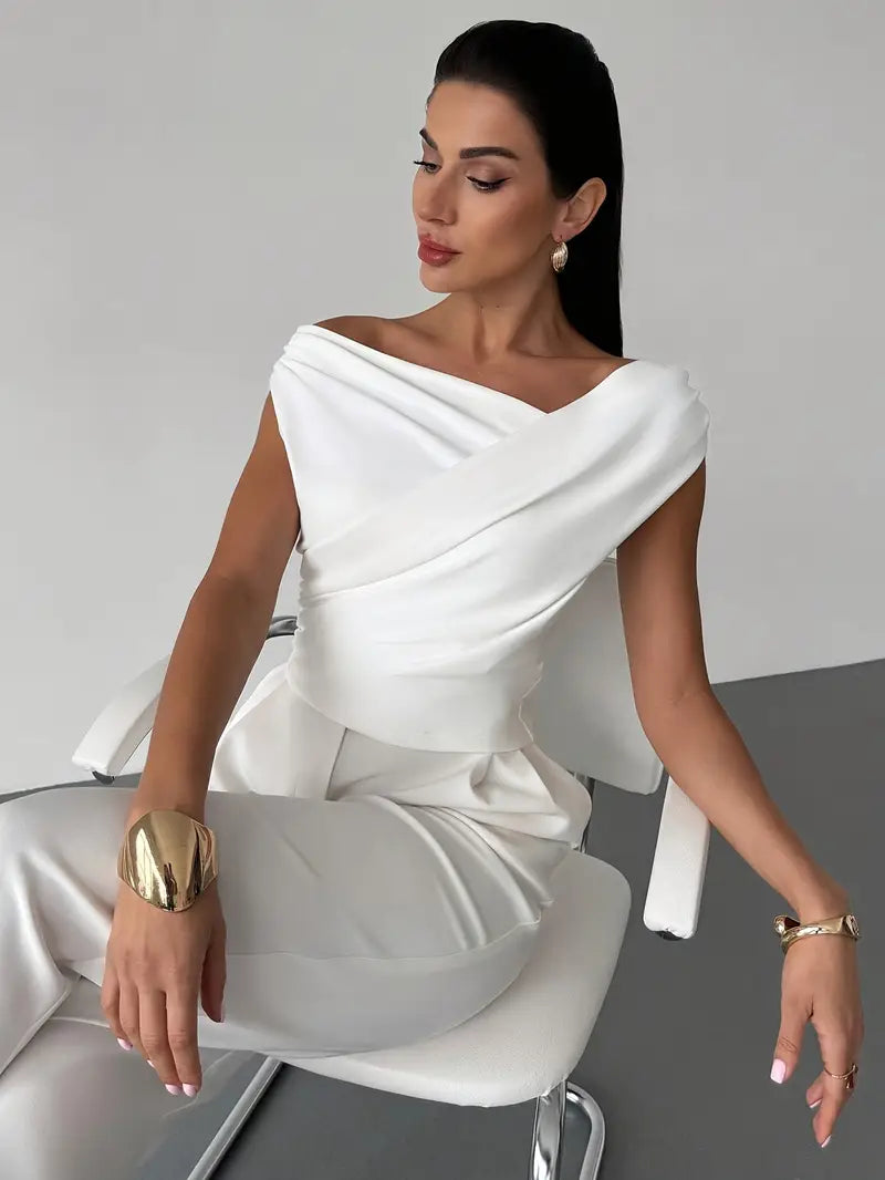 Top à épaules drapées pour femme – Style moderne, élégant et décontracté