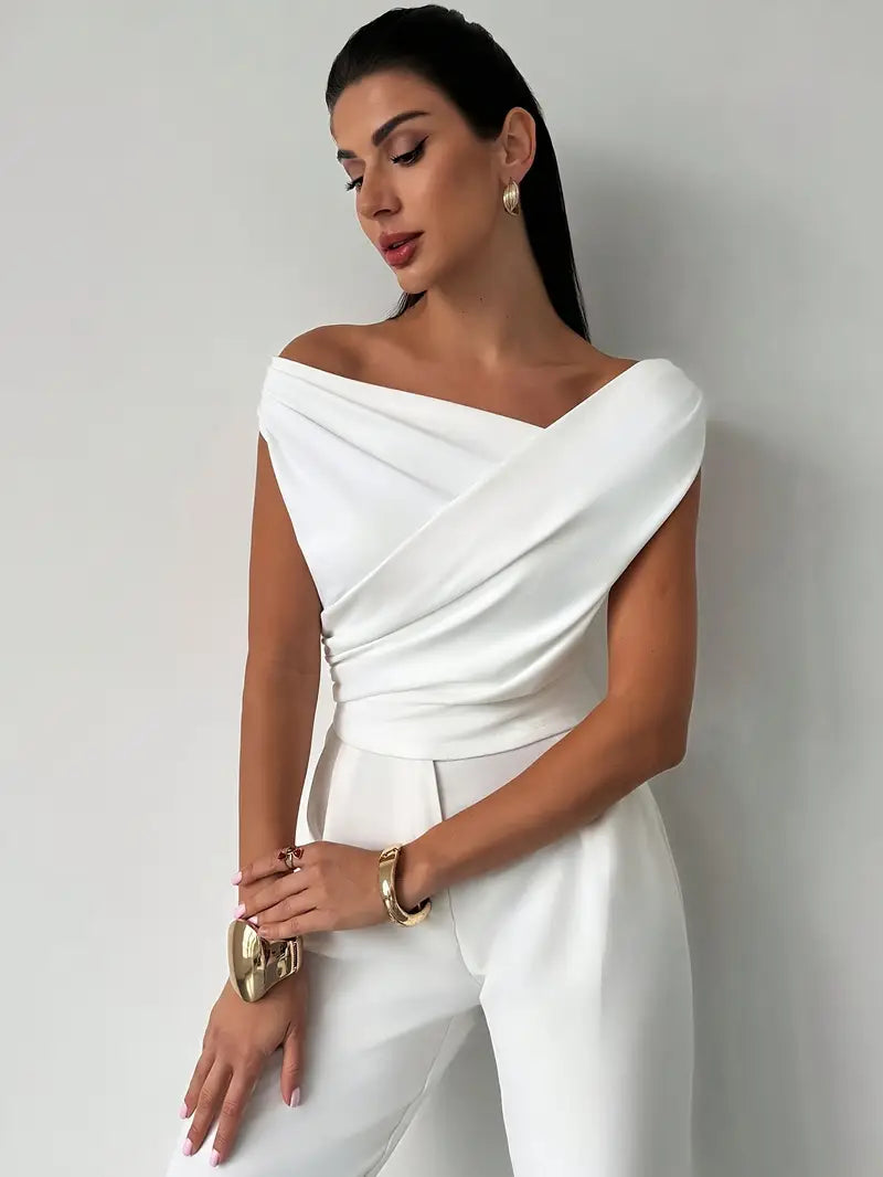 Top à épaules drapées pour femme – Style moderne, élégant et décontracté