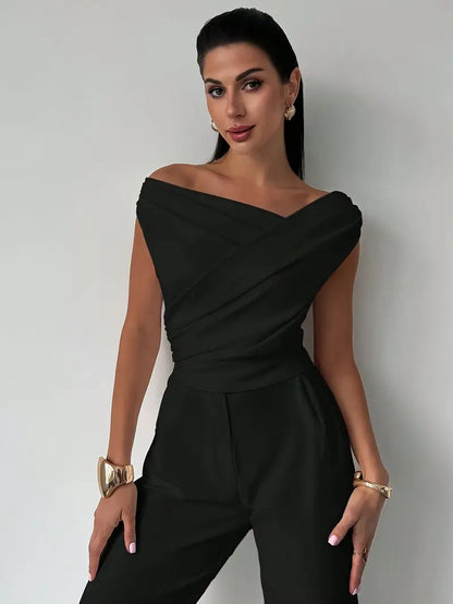 Top à épaules drapées pour femme – Style moderne, élégant et décontracté