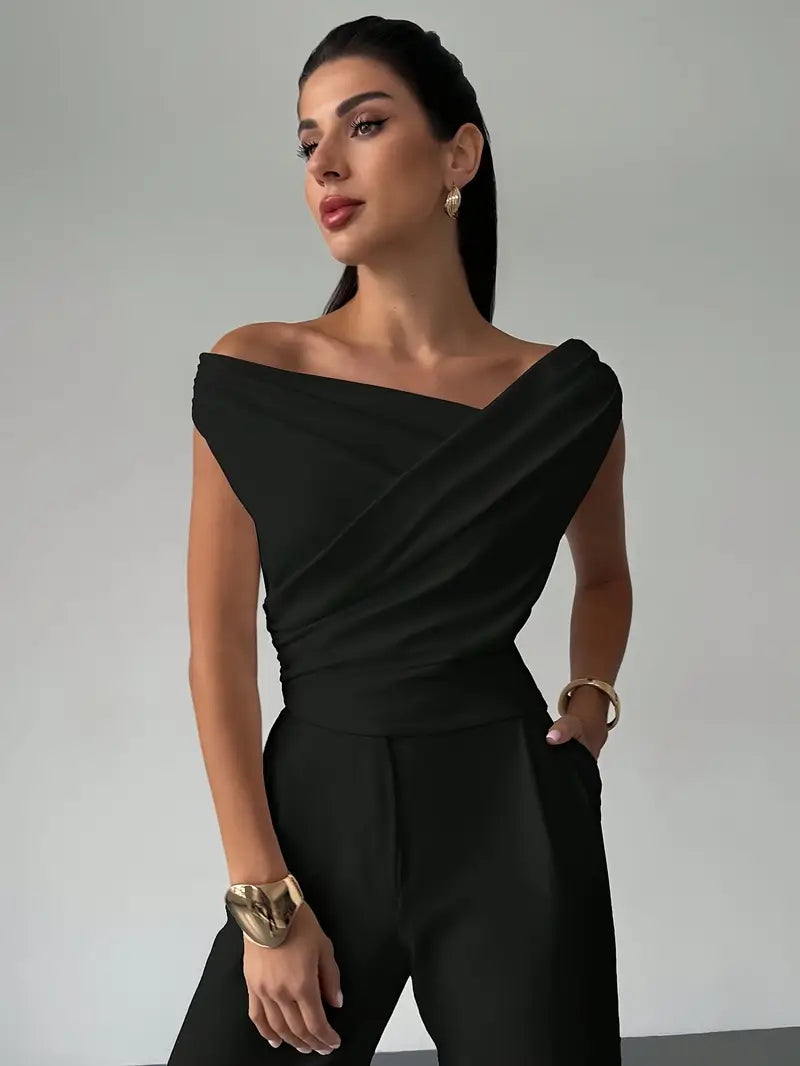 Top à épaules drapées pour femme – Style moderne, élégant et décontracté