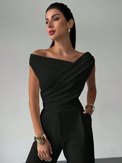 Top à épaules drapées pour femme – Style moderne, élégant et décontracté