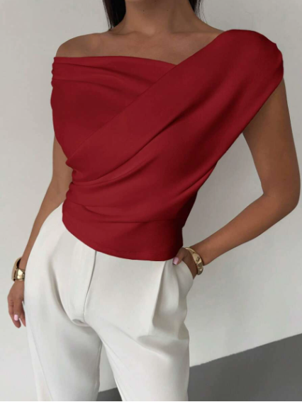 Top à épaules drapées pour femme – Style moderne, élégant et décontracté