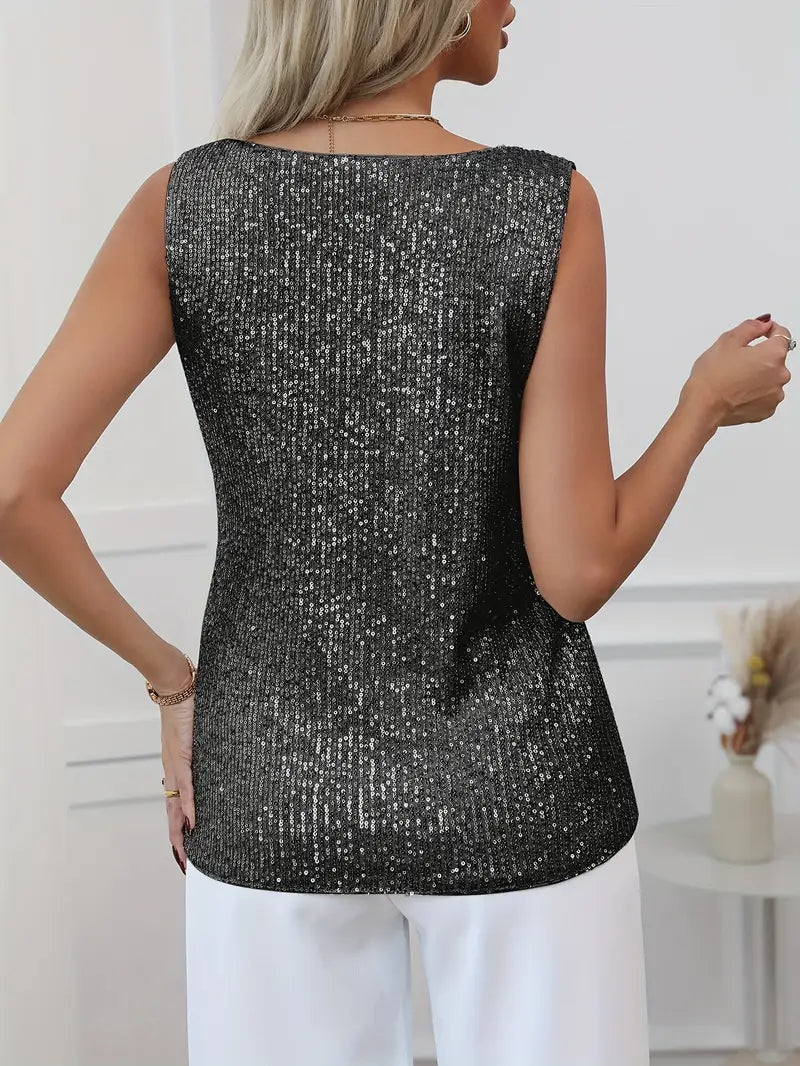 Top à paillettes à col en V pour femme – Style élégant et scintillant pour les soirées.