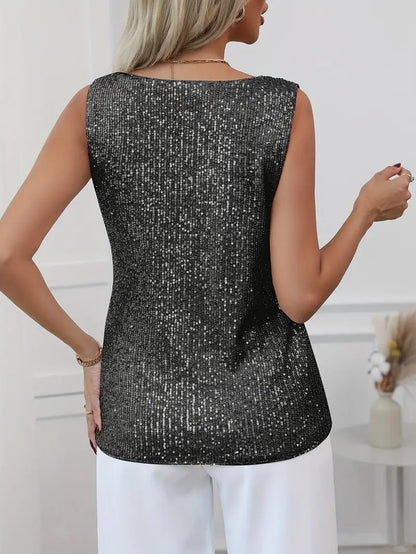 Top à paillettes à col en V pour femme – Style élégant et scintillant pour les soirées.