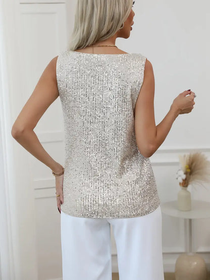 Top à paillettes à col en V pour femme – Style élégant et scintillant pour les soirées.