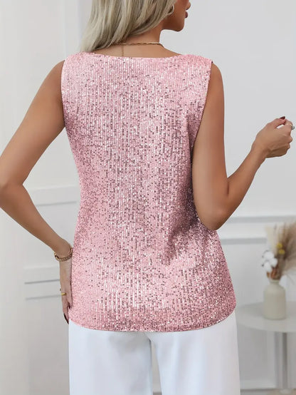 Top à paillettes à col en V pour femme – Style élégant et scintillant pour les soirées.