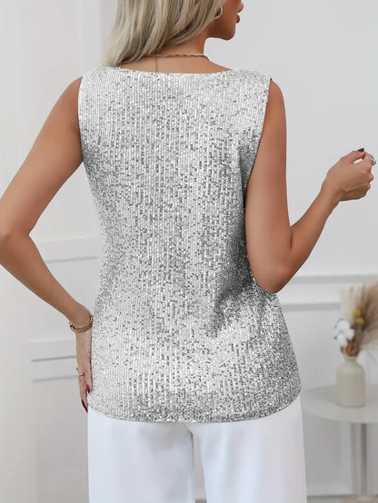 Top à paillettes à col en V pour femme – Style élégant et scintillant pour les soirées.