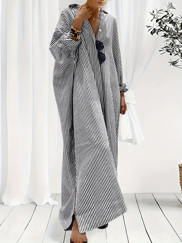 Robe maxi rayée femme – Manches courtes et silhouette décontractée chic