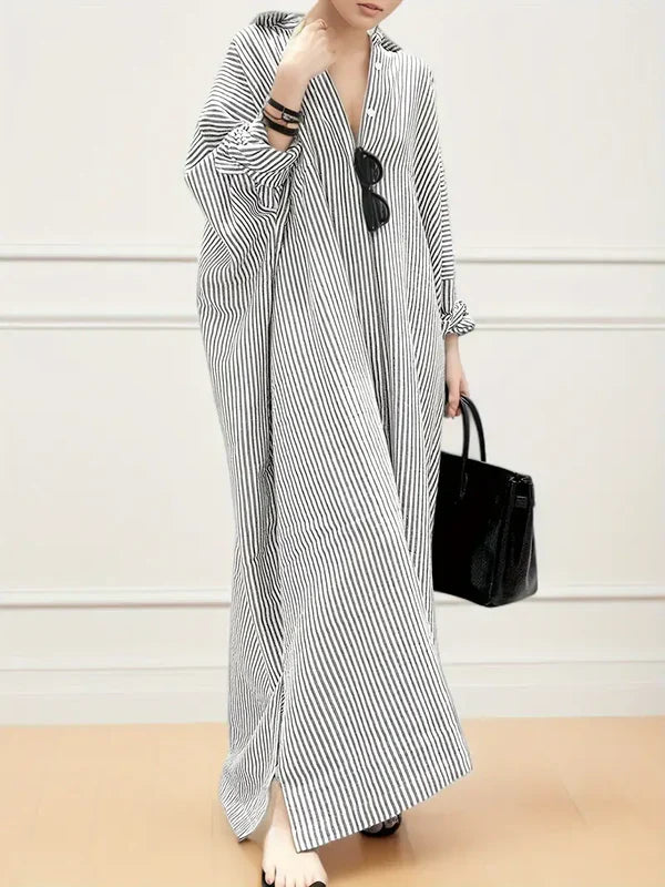 Robe maxi rayée femme – Manches courtes et silhouette décontractée chic