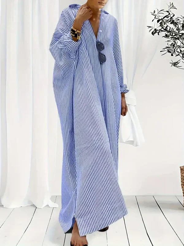 Robe maxi rayée femme – Manches courtes et silhouette décontractée chic