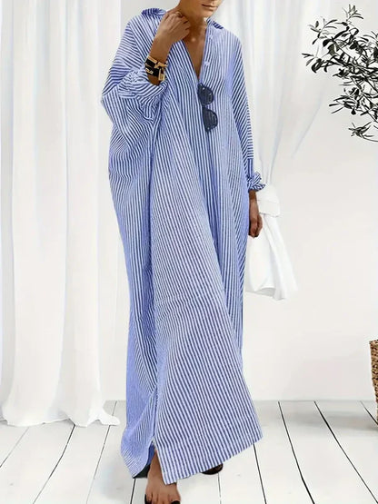 Robe maxi rayée femme – Manches courtes et silhouette décontractée chic