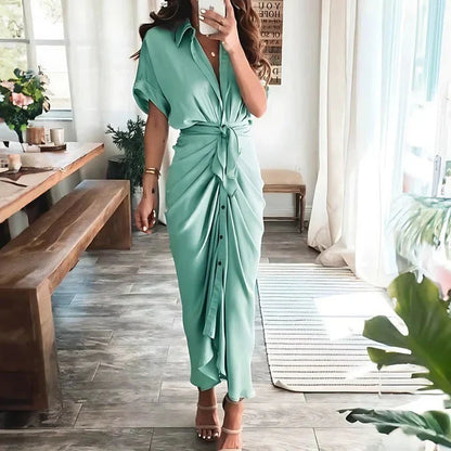 Robe midi froncée femme – Silhouette élégante et coupe ajustée
