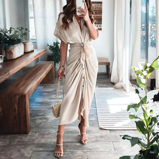 Robe midi froncée femme – Silhouette élégante et coupe ajustée
