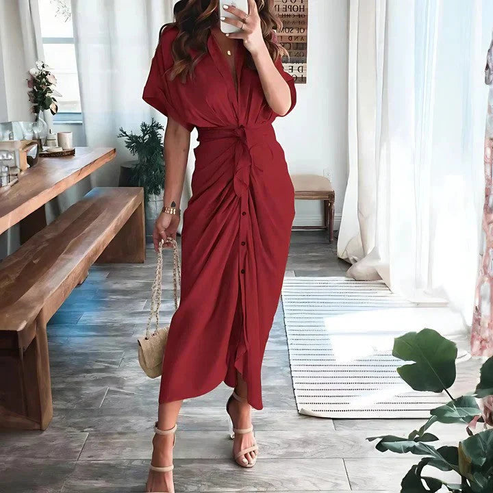 Robe midi froncée femme – Silhouette élégante et coupe ajustée