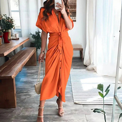 Robe midi froncée femme – Silhouette élégante et coupe ajustée