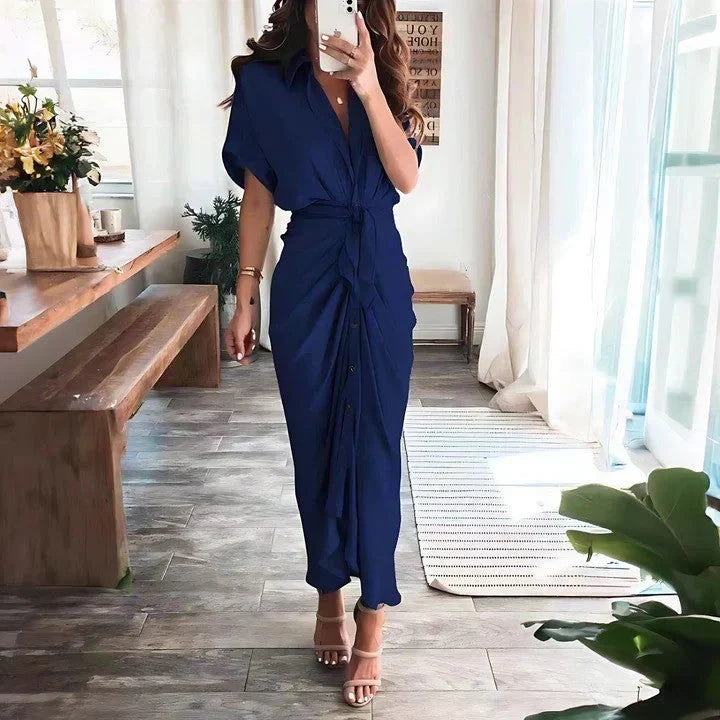 Robe midi froncée femme – Silhouette élégante et coupe ajustée