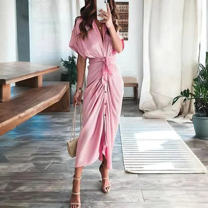 Robe midi froncée femme – Silhouette élégante et coupe ajustée