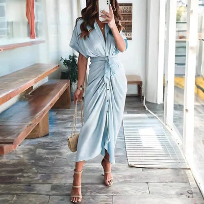 Robe midi froncée femme – Silhouette élégante et coupe ajustée