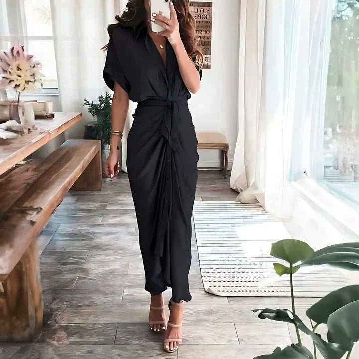 Robe midi froncée femme – Silhouette élégante et coupe ajustée