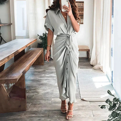 Robe midi froncée femme – Silhouette élégante et coupe ajustée