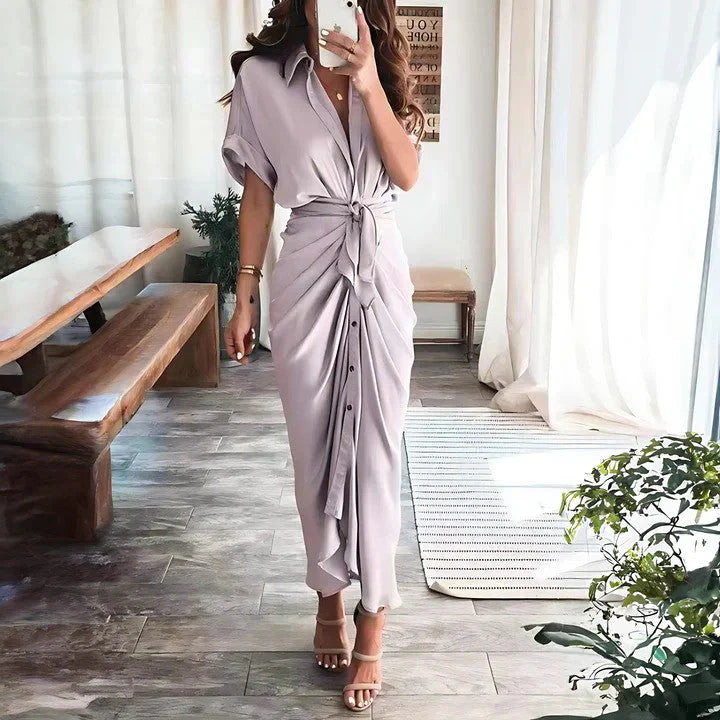 Robe midi froncée femme – Silhouette élégante et coupe ajustée