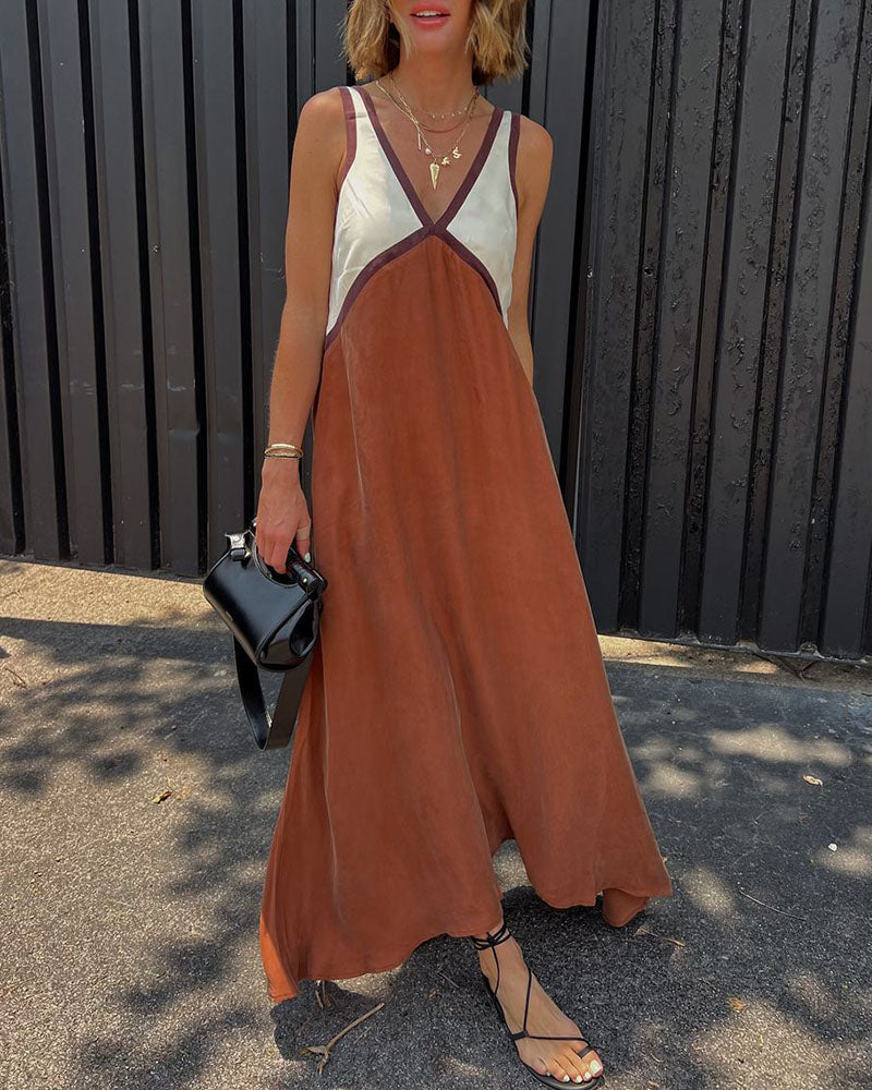 Robe longue contrastée pour femme – Style élégant et fluide pour les soirées